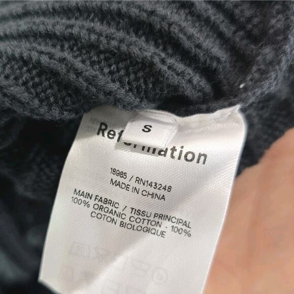 Reformation Sweater Womens Small Black Cropped Ribbed Organic Cotton Cort - Picture 8 of 10